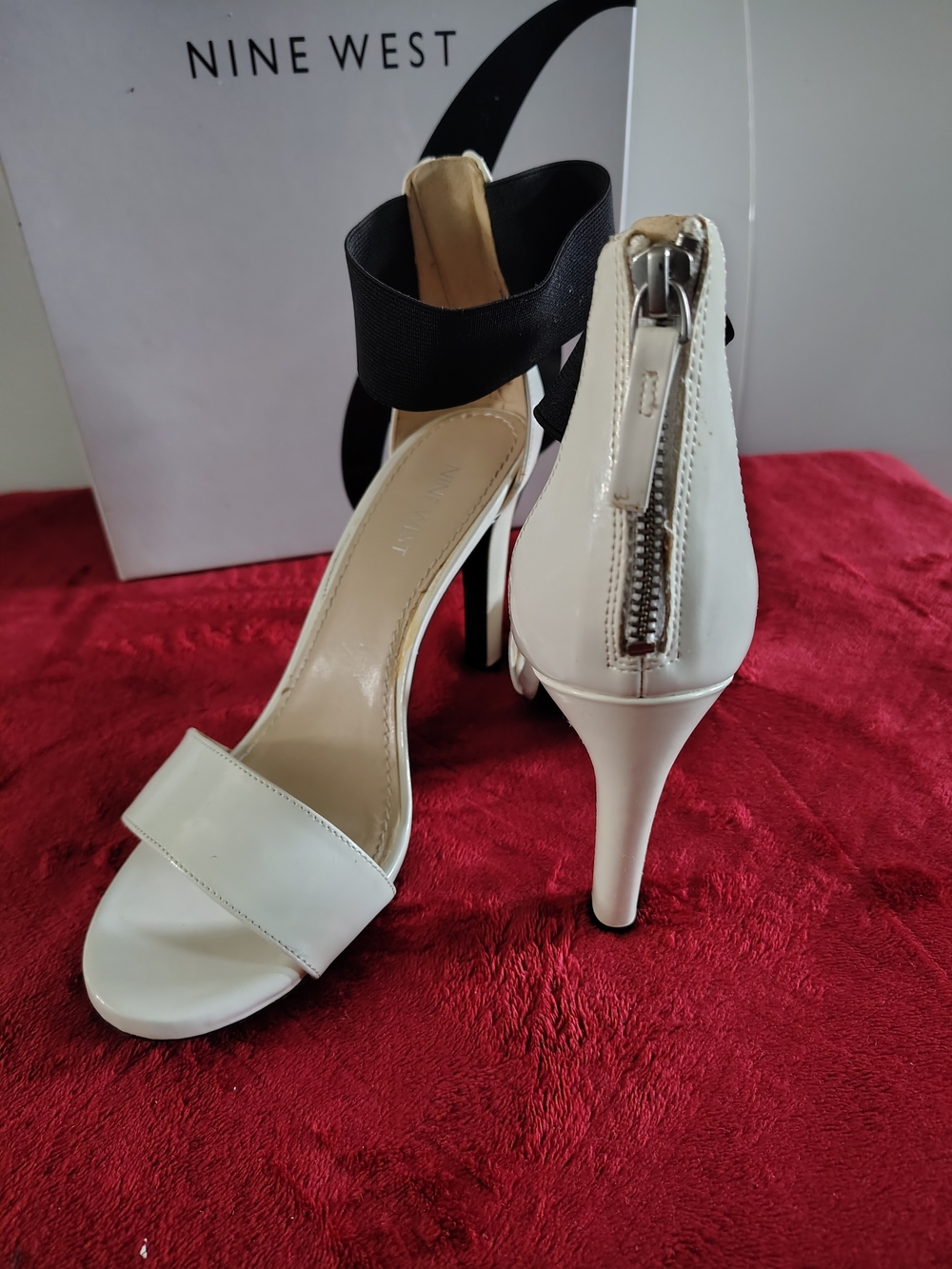 Nine West White Ankle-Strap Stiletto Sandals